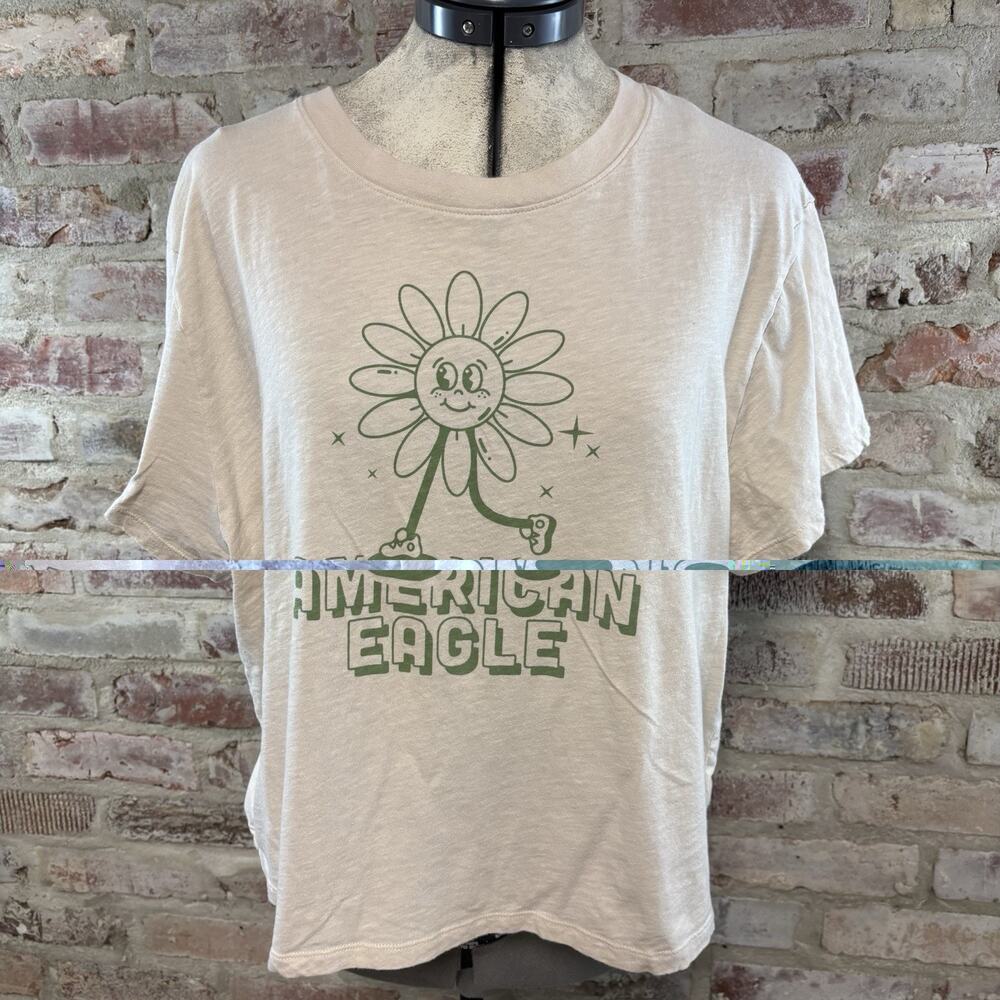 American Eagle Flower Beige T Shirt Xl